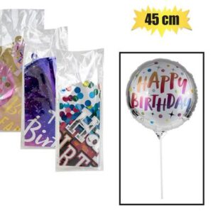 Balloon w/stick air bday asstd 45cm