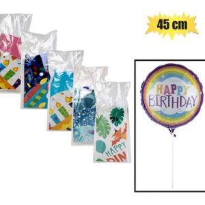 Balloon w/stick air rnd bday asstd 45cm