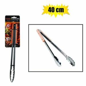 Bbq tongs s/s 40cm wooden handle h&l