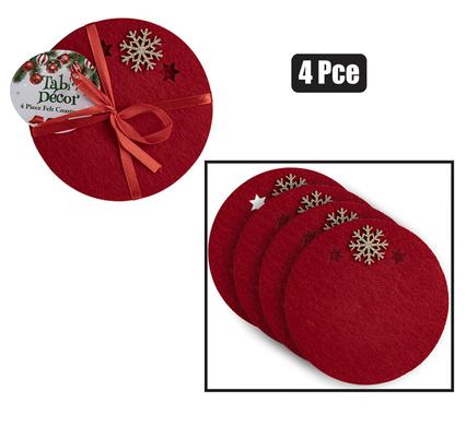 Xmas table decor coasters set felt 4pc