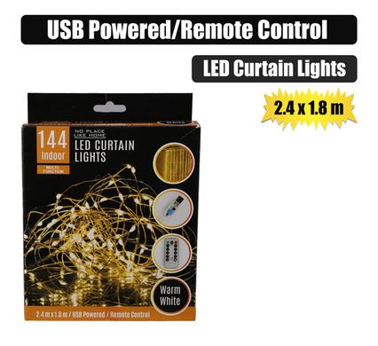 Light led 144 curtain usb w/remote